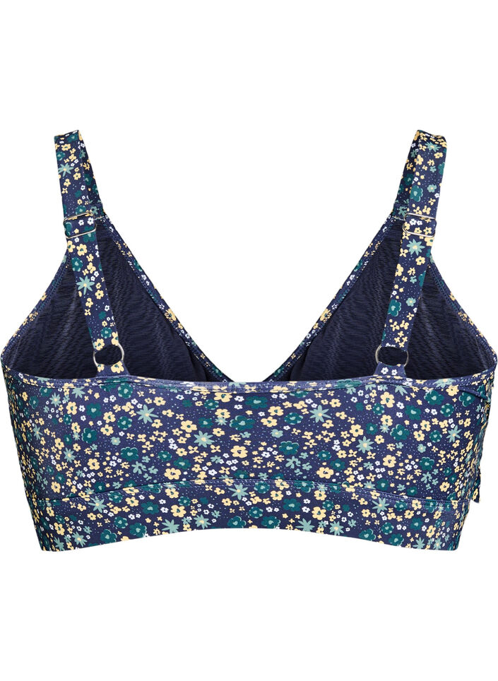 Bloemen bikinitop met ruches, Blauw, Packshot image number 1