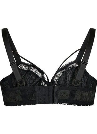 Zizzi Kanten balconette met stringdetail, Black, Packshot image number 1