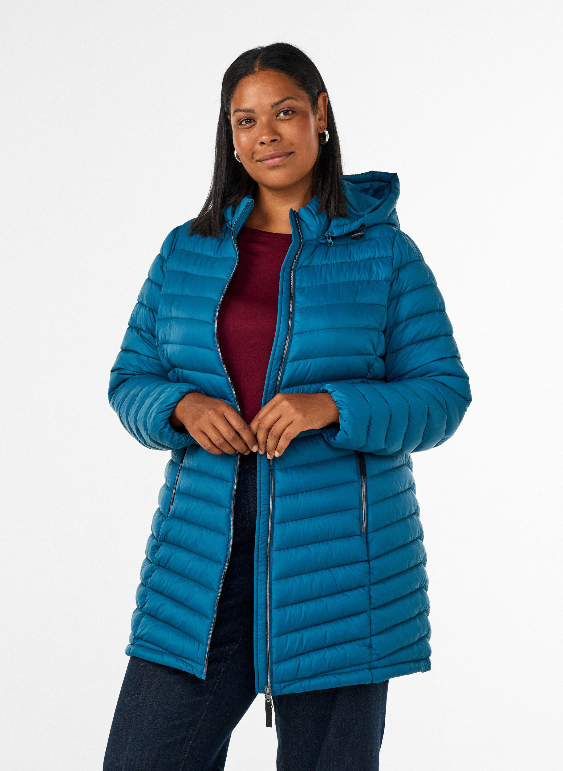 Lichtgewicht jas met zakken en afneembare capuchon, Blauw, Model