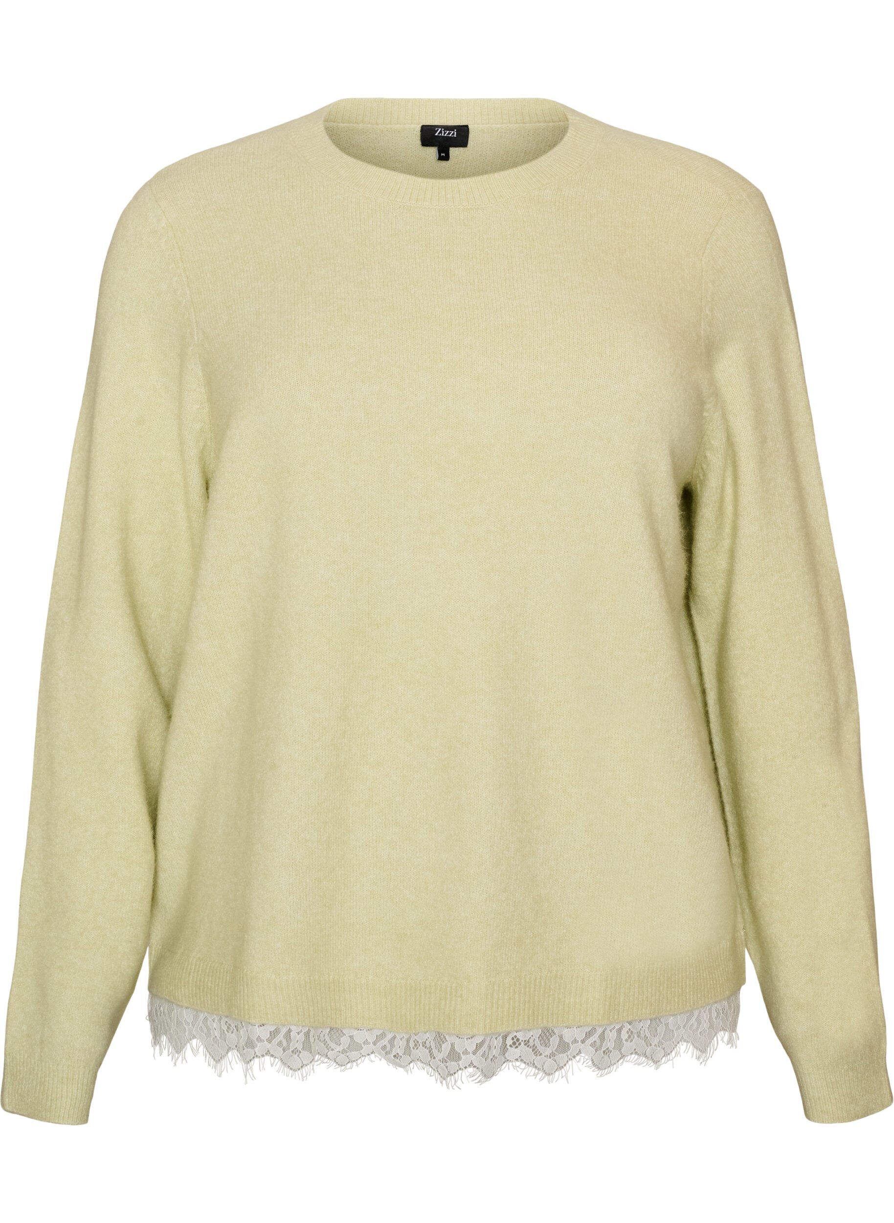 Gebreide blouse met kanten rand aan de zoom