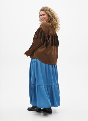ZizziDenim maxi rok met ruches, Blue Denim, Model image number 1