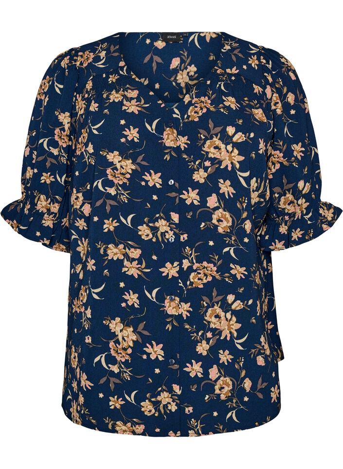 Shirtblouse met 1/2 mouwen, Blauw, Packshot image number 0