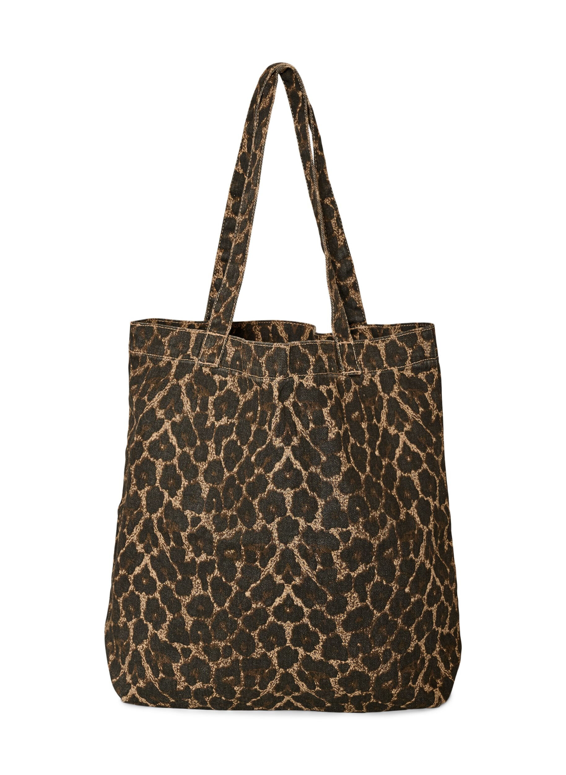 Denim shopper met luipaardprint