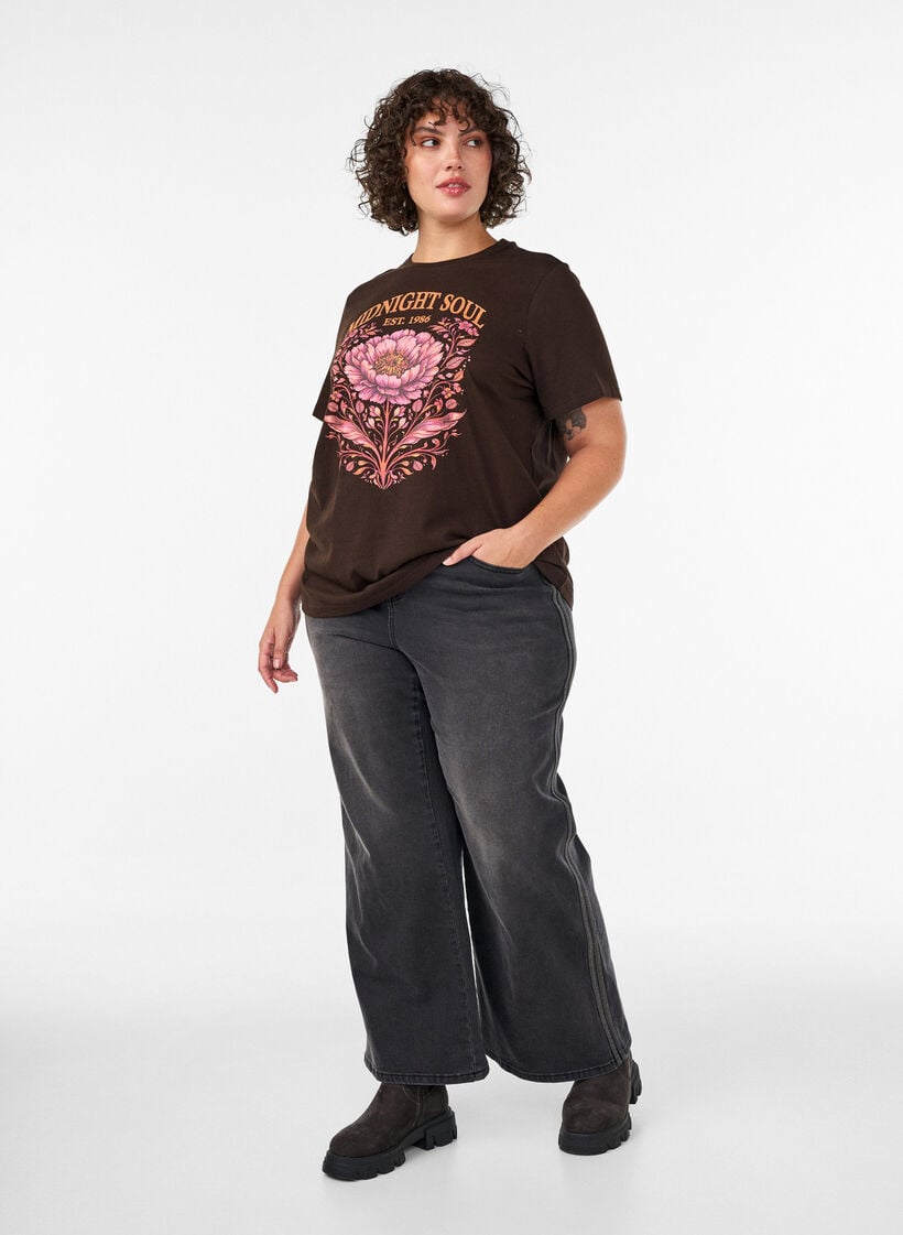 Organisch katoenen T-shirt met print aan de voorkant, Bruin, Model image number 1