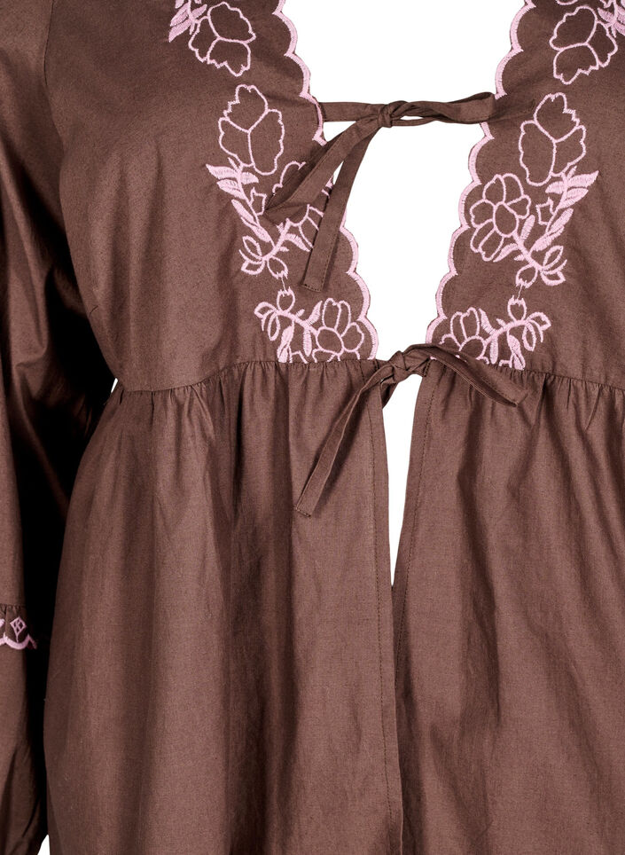 Blouse met open voorkant en geborduurde details, Bruin, Packshot image number 2