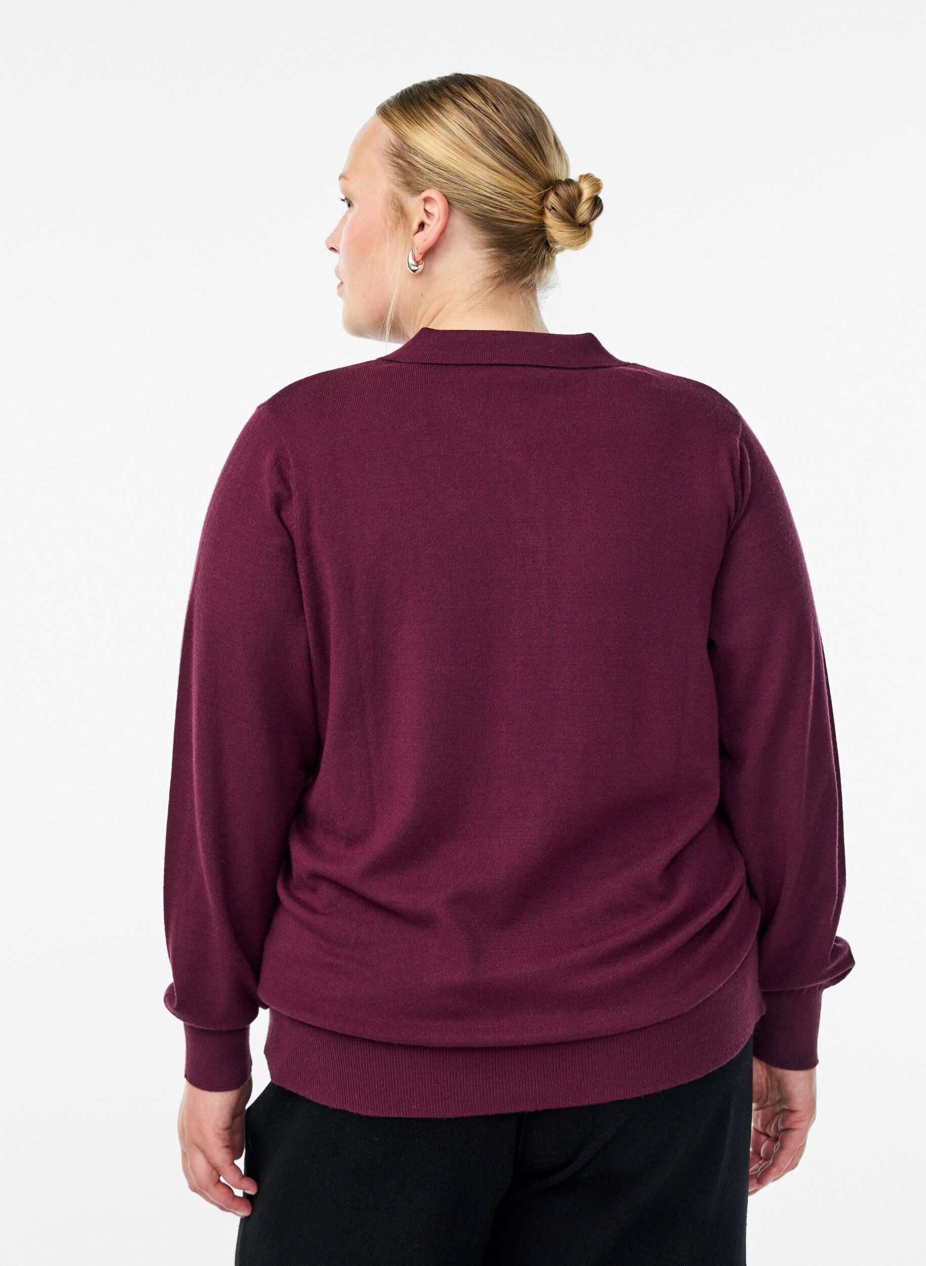 ZizziStrik blouse met kraag, Donker Bordeaux, Model image number 2