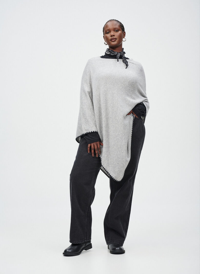 Fijngebreide poncho, Light Grey Melange, Image