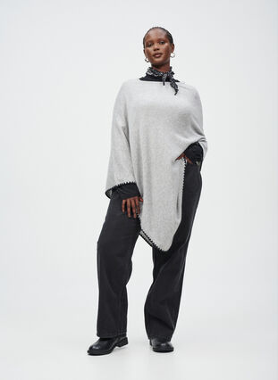 ZizziFijngebreide poncho, Grijs, Image image number 0