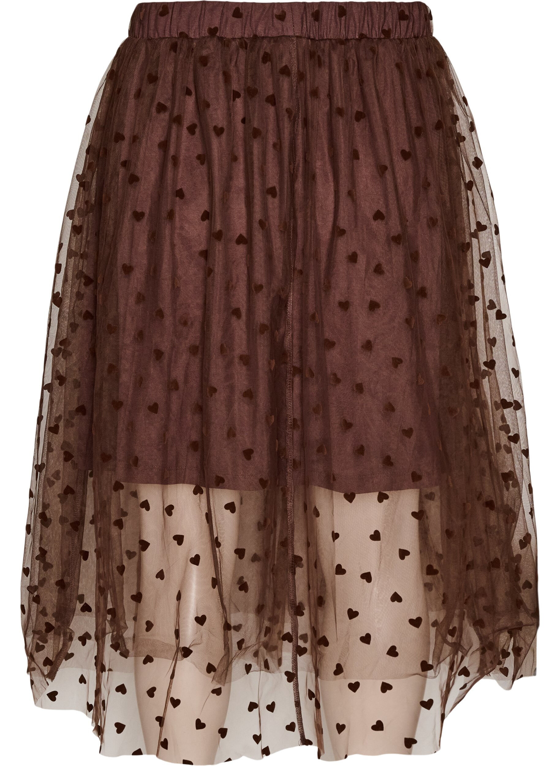 ZizziMidi-tule rok met hartjes, Bruin, Packshot image number 1