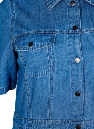 ZizziMidi denim jurk met knopen en korte mouwen, Blue Denim, Packshot image number 2