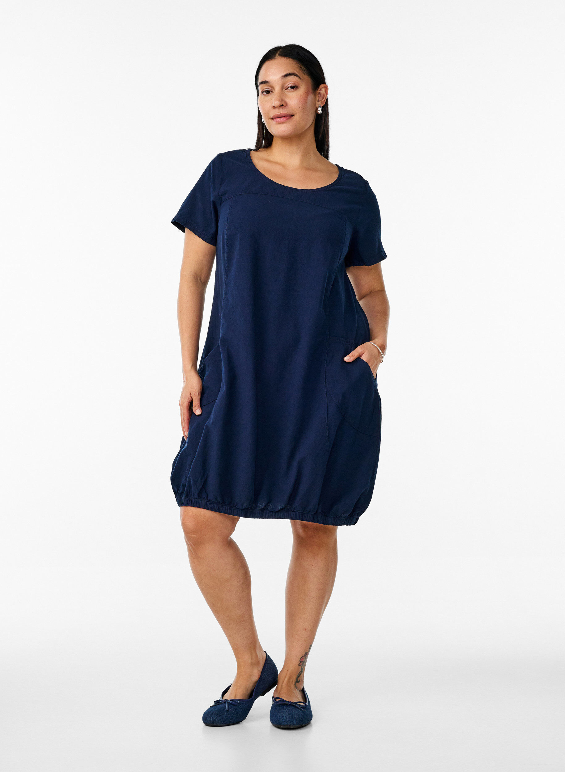 ZizziKatoenen jurk met korte mouwen, Blauw, Model image number 1