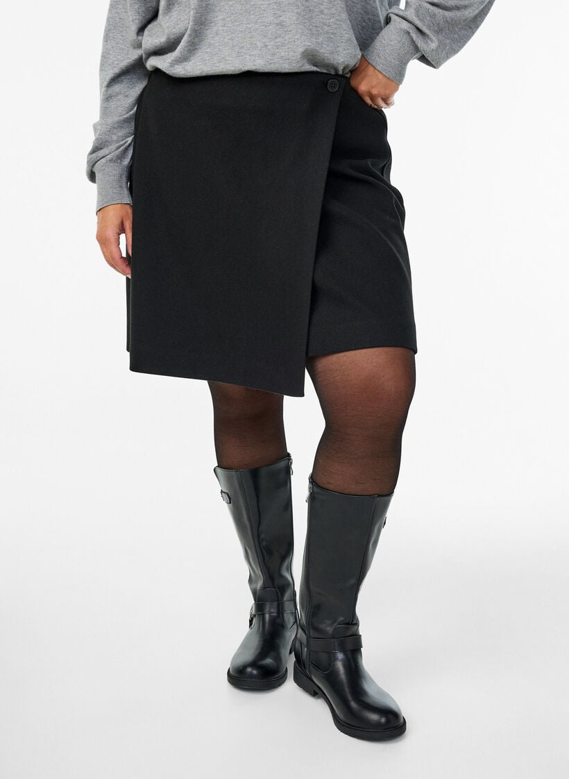 Wikkel mini rok met knoopdetails, Black, Model