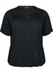 Blouse met kanten inzetstuk en ballonmouwen, Zwart, Packshot image number 0