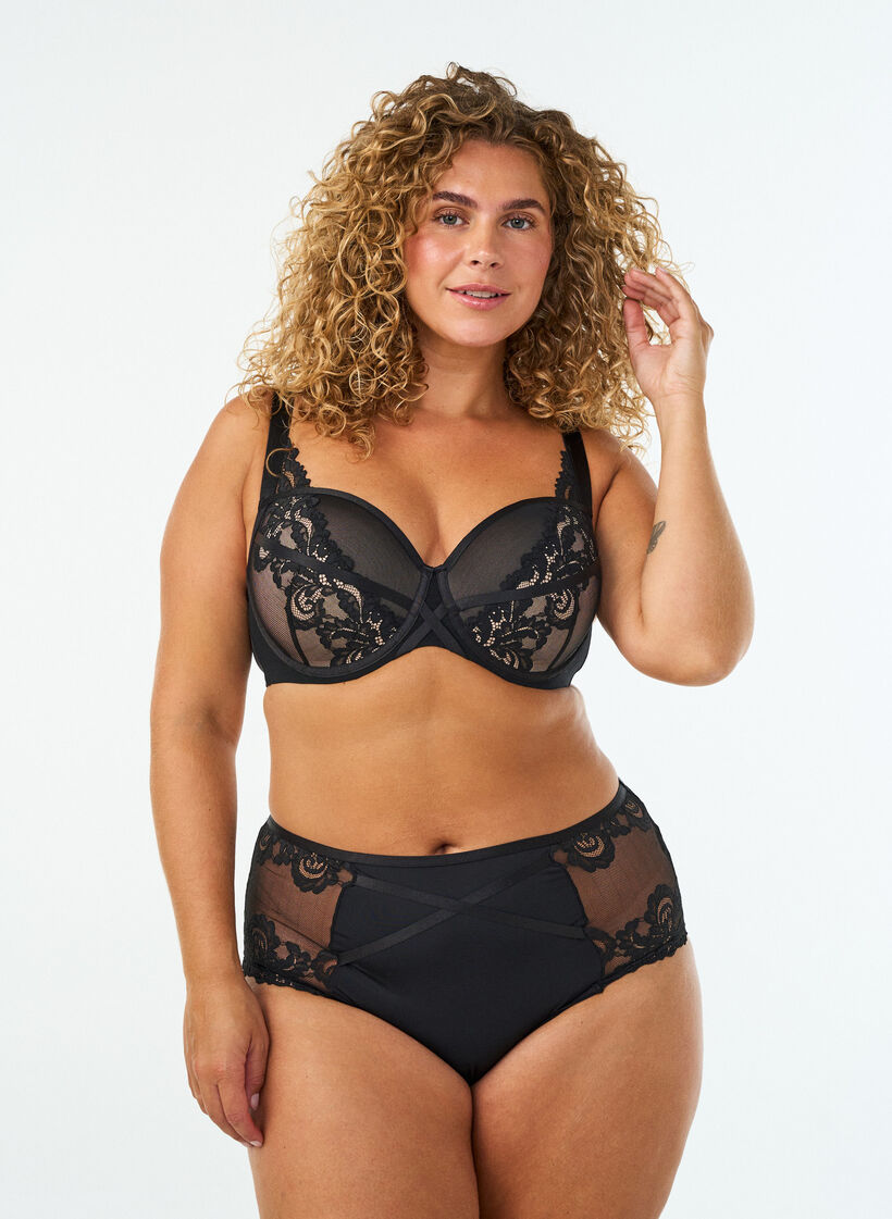 Hipster slip van kant met gekruist detail, Zwart, Model image number 0