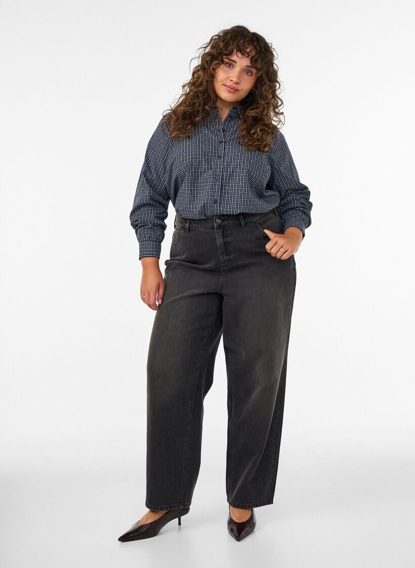 Geruit overhemd met strasssteentjes, Blauw, Model image number 1