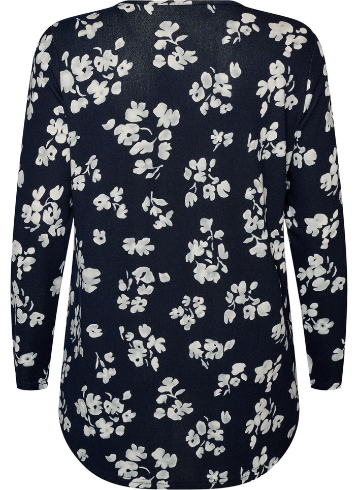 Gebloemde blouse met lange mouwen, Blauw, Packshot image number 1