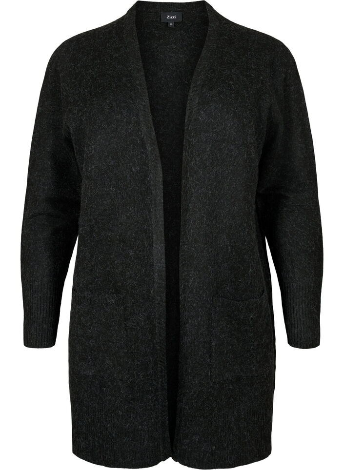 Gevlekt gebreid vest met zakken, Grijs, Packshot image number 0