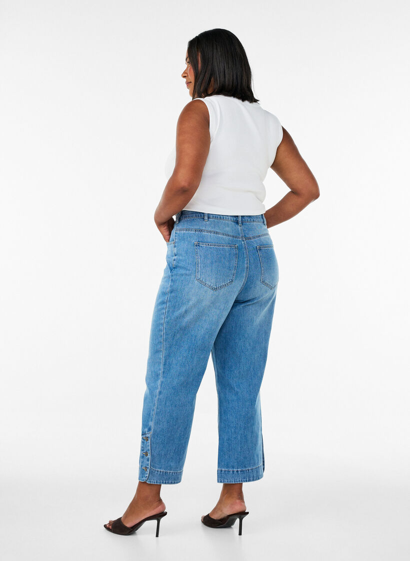 Gecropte Kiana jeans met straight-fit en knoopdetails, Blauw, Model image number 1