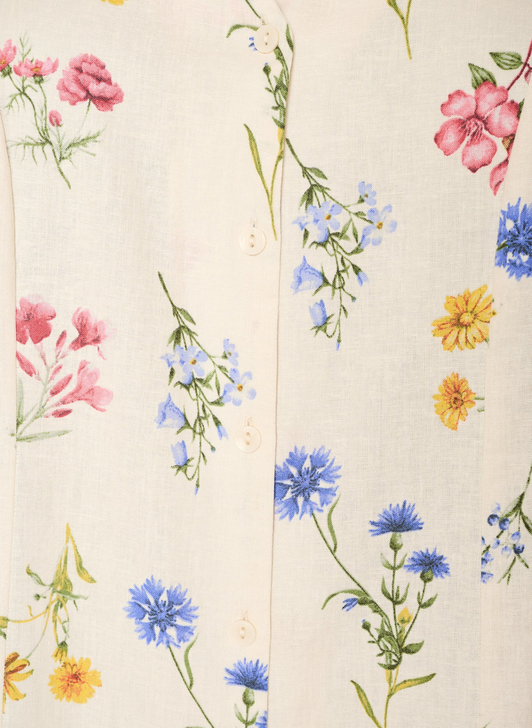 ZizziMidi jurk in linnen en viscose met ruchesmouwen, Beige, Packshot image number 2