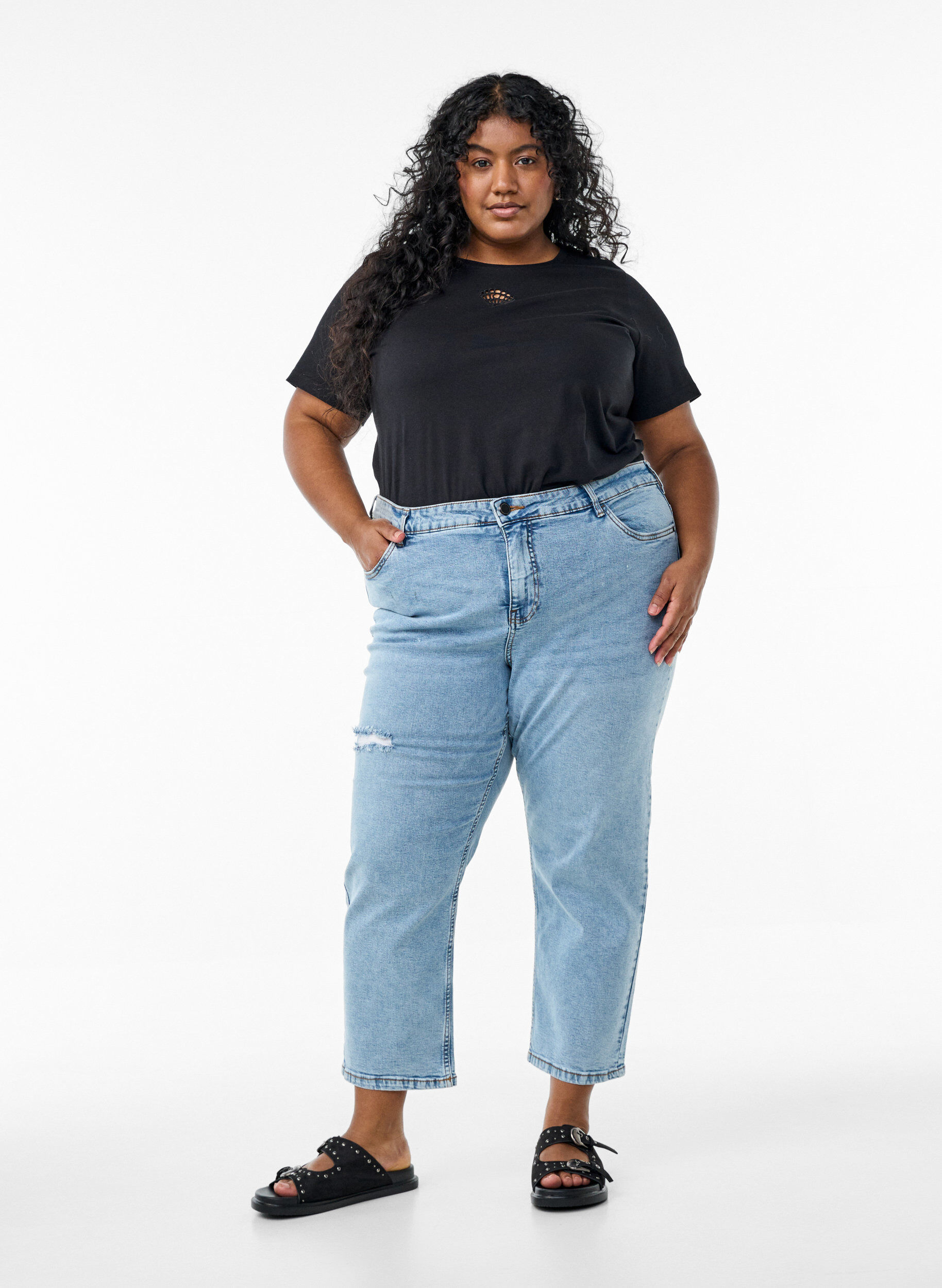 ZizziT-shirt met decoratieve details, Zwart, Model image number 1