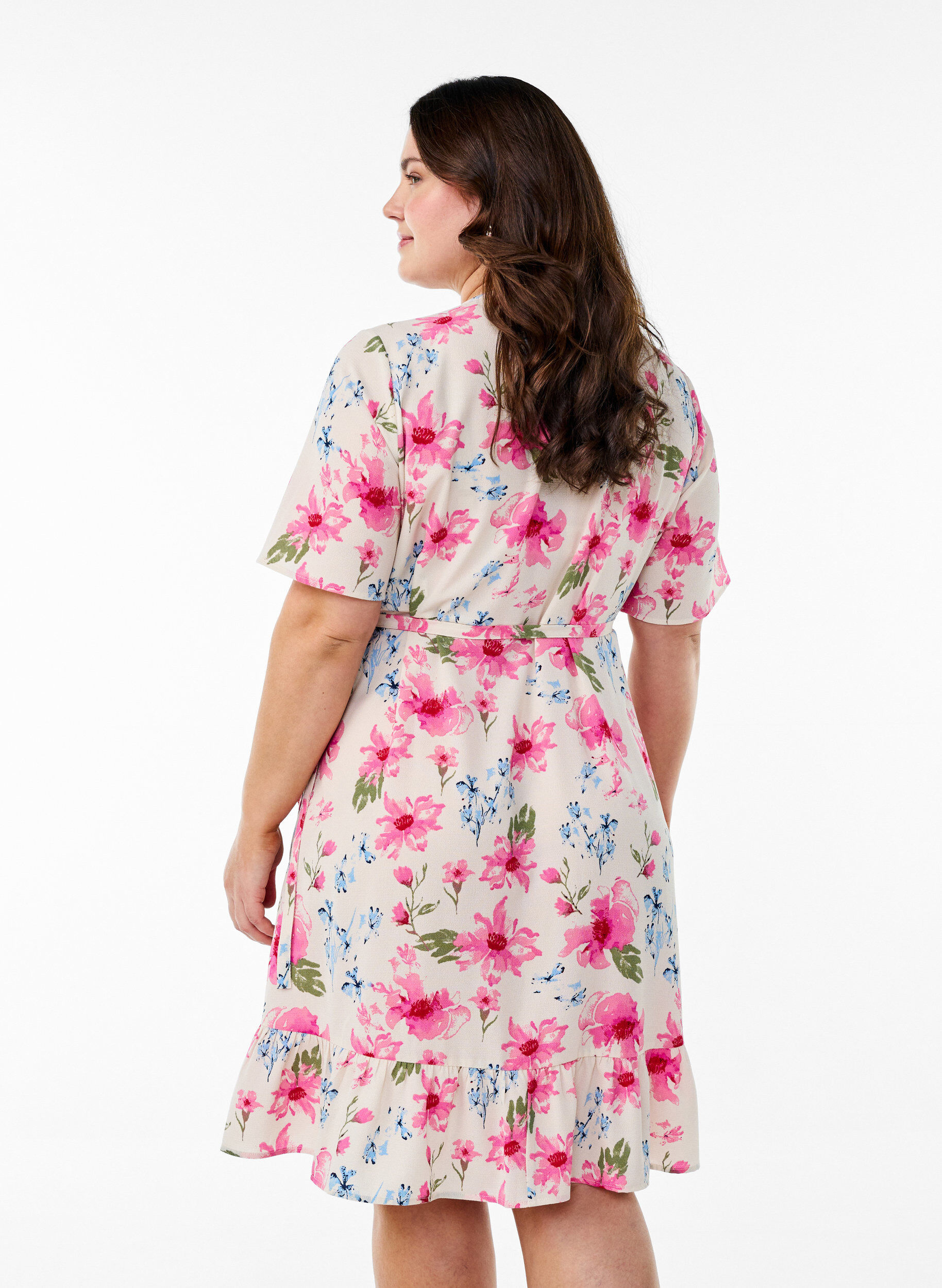ZizziRobe portefeuille &agrave; fleurs et manches courtes, Blanc, Model image number 2