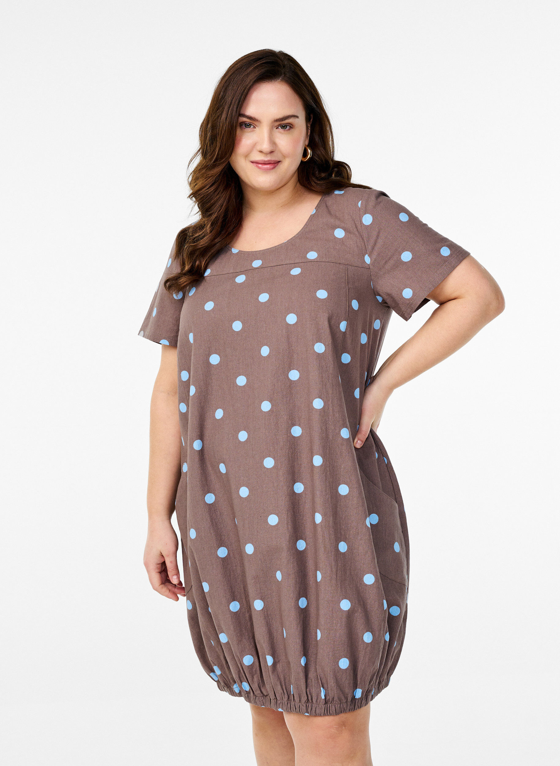 ZizziKatoenen jurk met korte mouwen en print, Blauw, Model image number 0