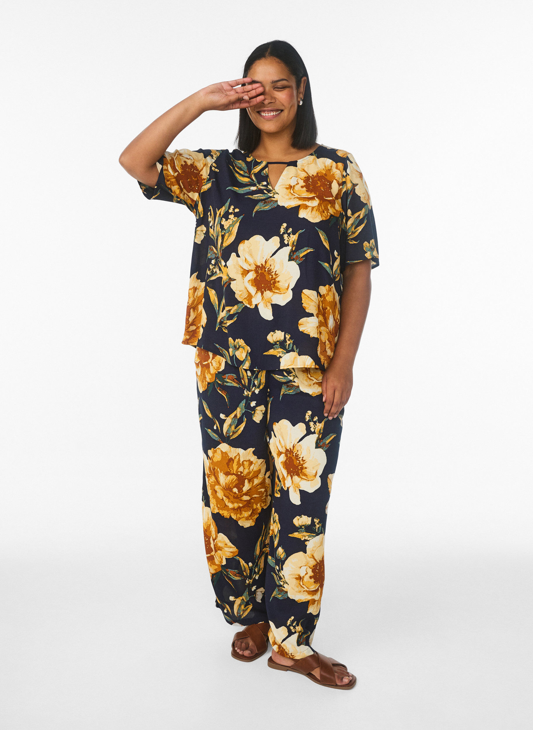 ZizziViscose blouse met korte mouwen met print, Blauw, Model image number 1