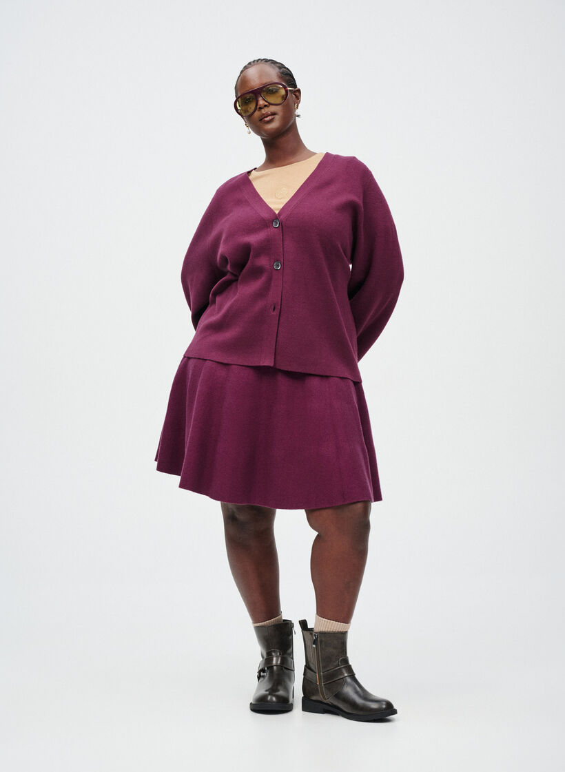 Cardigan met V-hals en wijde mouwen, Donker Bordeaux, Image image number 0