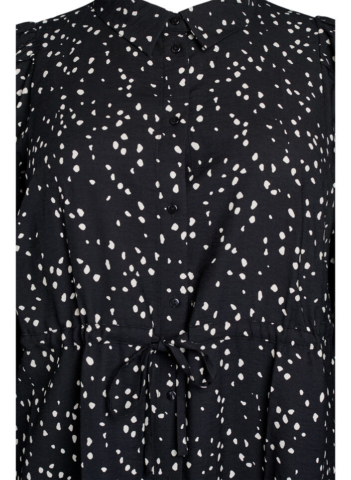 Shirt jurk met strikceintuur en print, Zwart, Packshot image number 2
