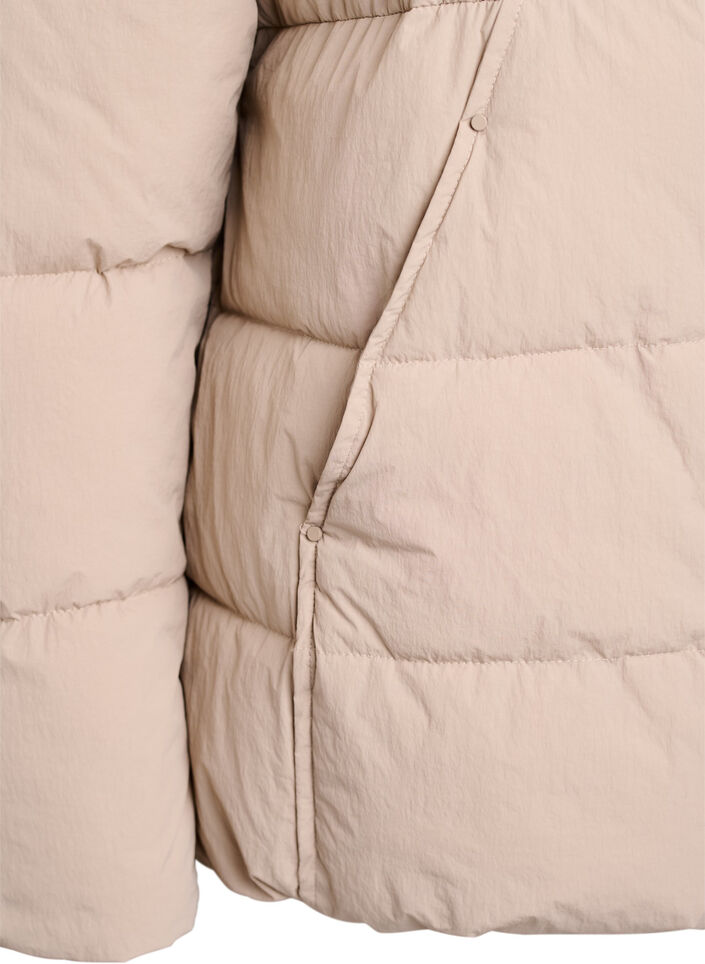 Korte gewatteerde pufferjas met een hoge kraag, Beige, Packshot image number 3