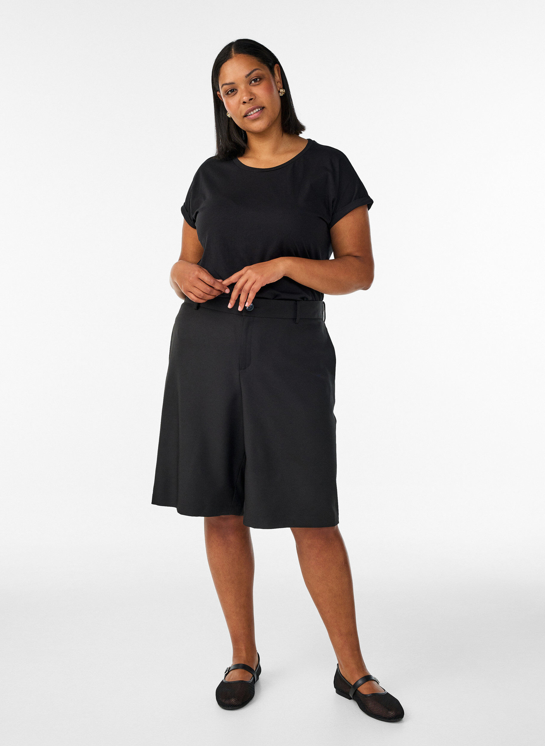 ZizziT-shirt met korte mouwen van katoenmix, Zwart, Model image number 1