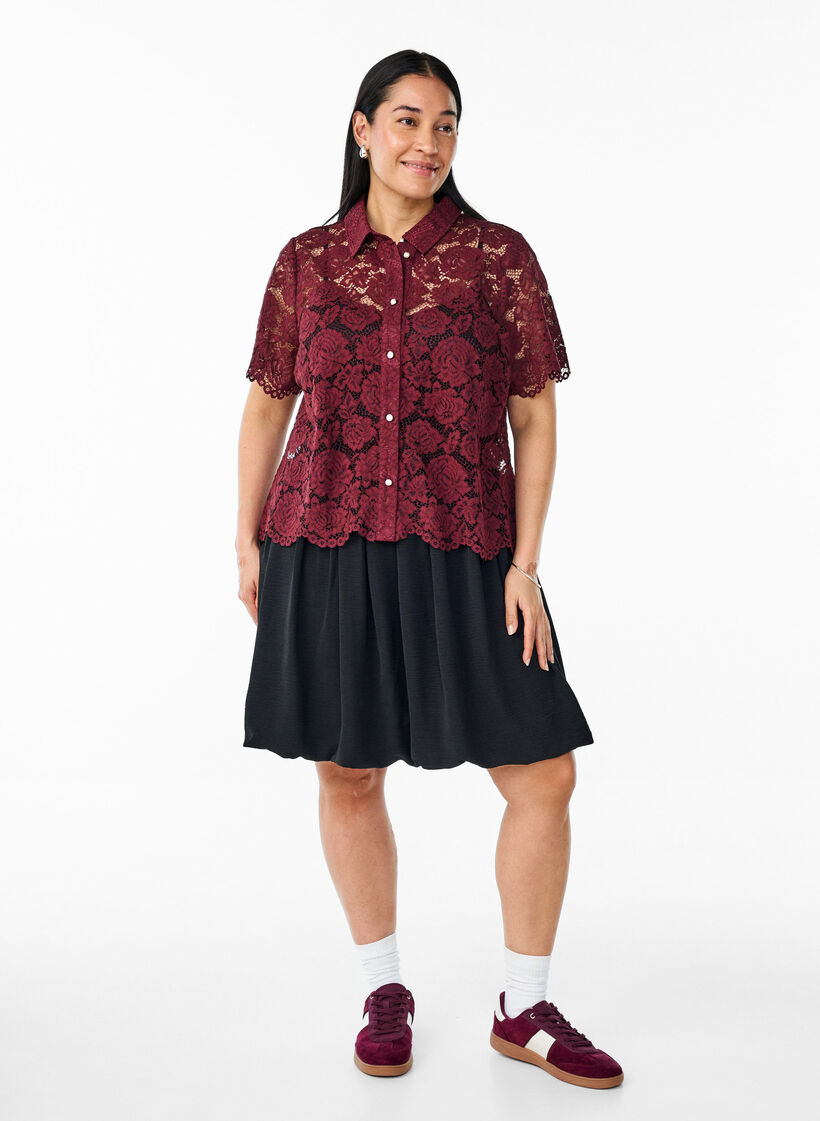 Korte ballonrok met een elastische taille, Black, Model