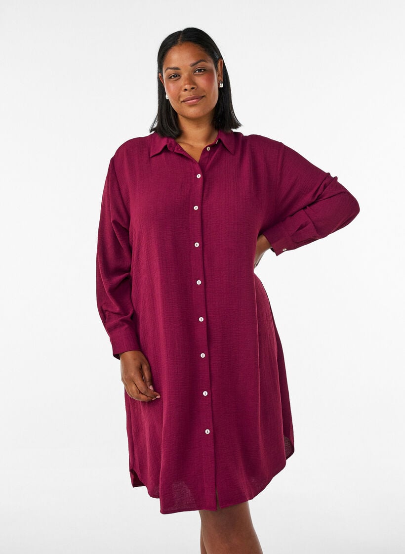 Lange shirt met een lichte textuur, Rood, Model image number 0