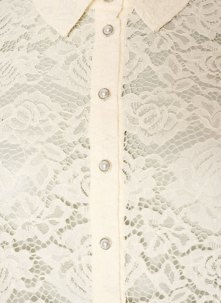 Kanten shirt met parelknopen, Vanille, Packshot image number 2