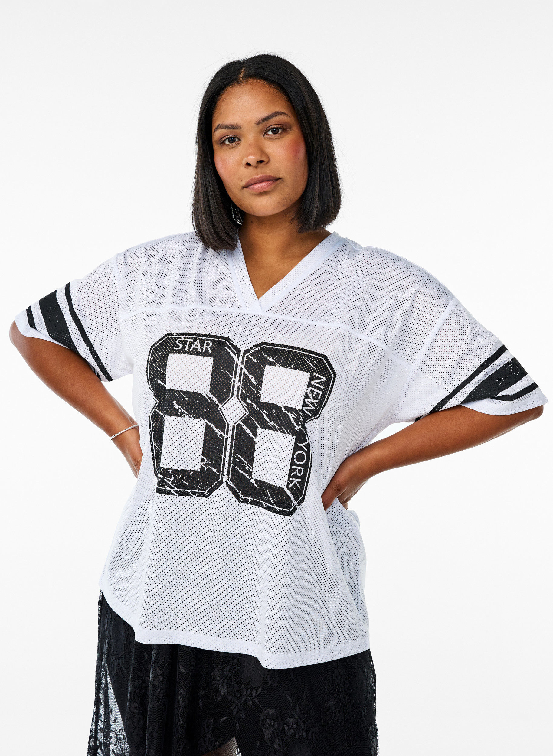 Sporty T-shirt met print aan de voorkant, White, Model