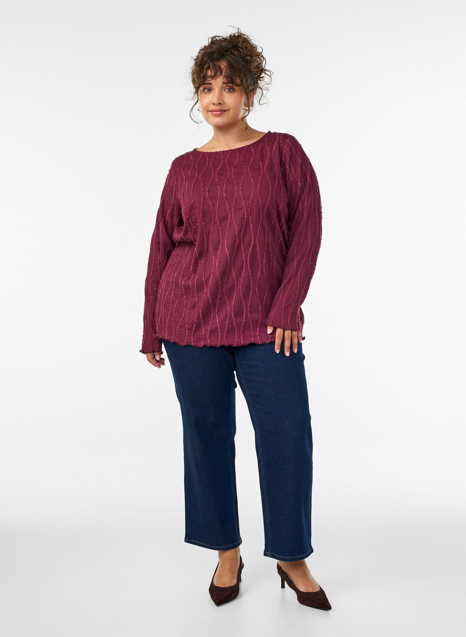 ZizziJersey blouse met een golvende textuur, Rood, Model image number 1