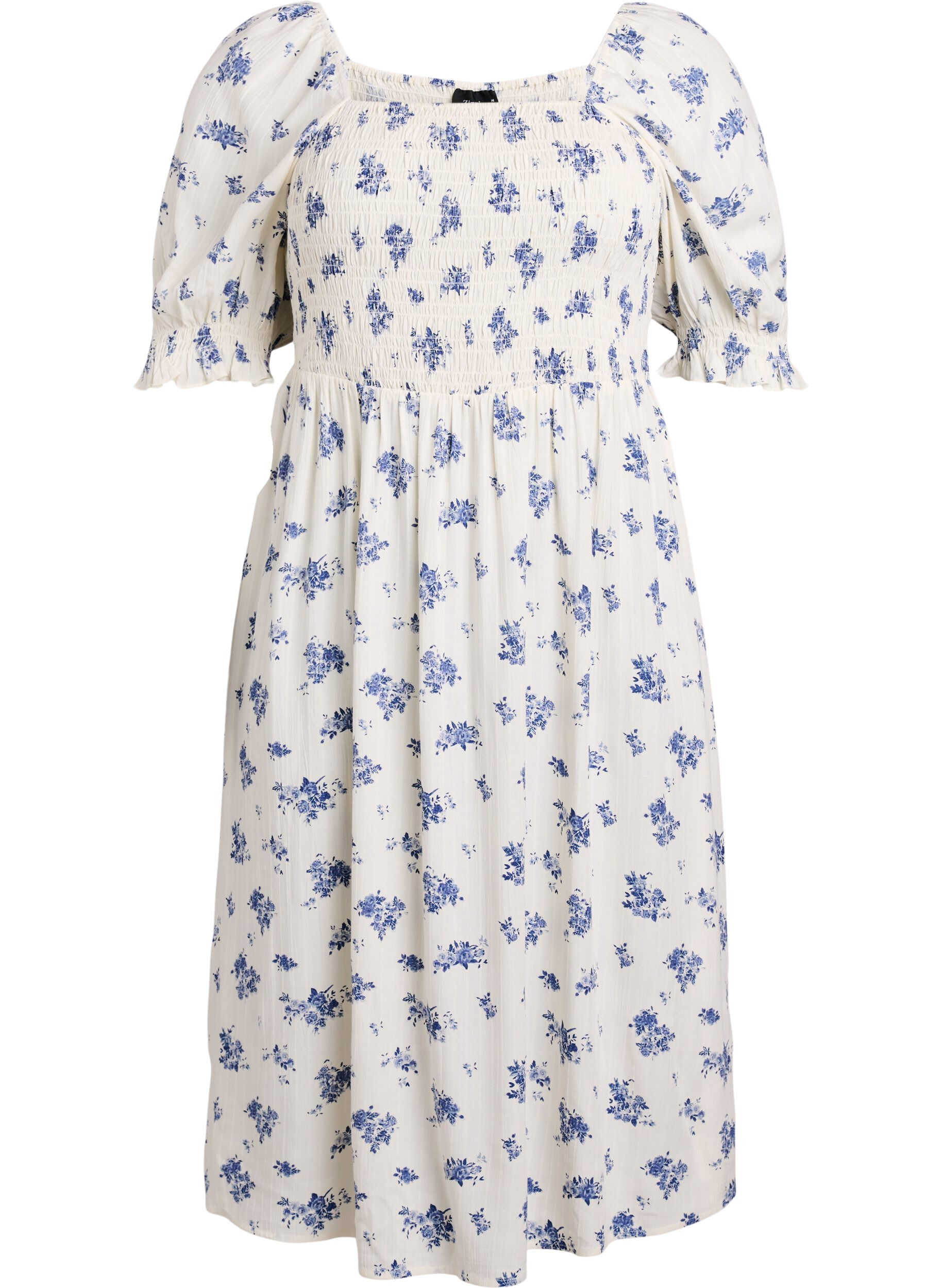 Gebloemde viscose midi-jurk met smock
