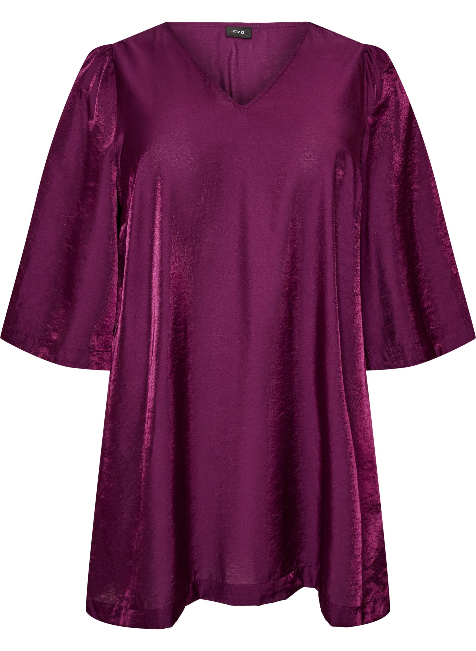 Glanzende tuniek met V-hals en 3/4 mouwen