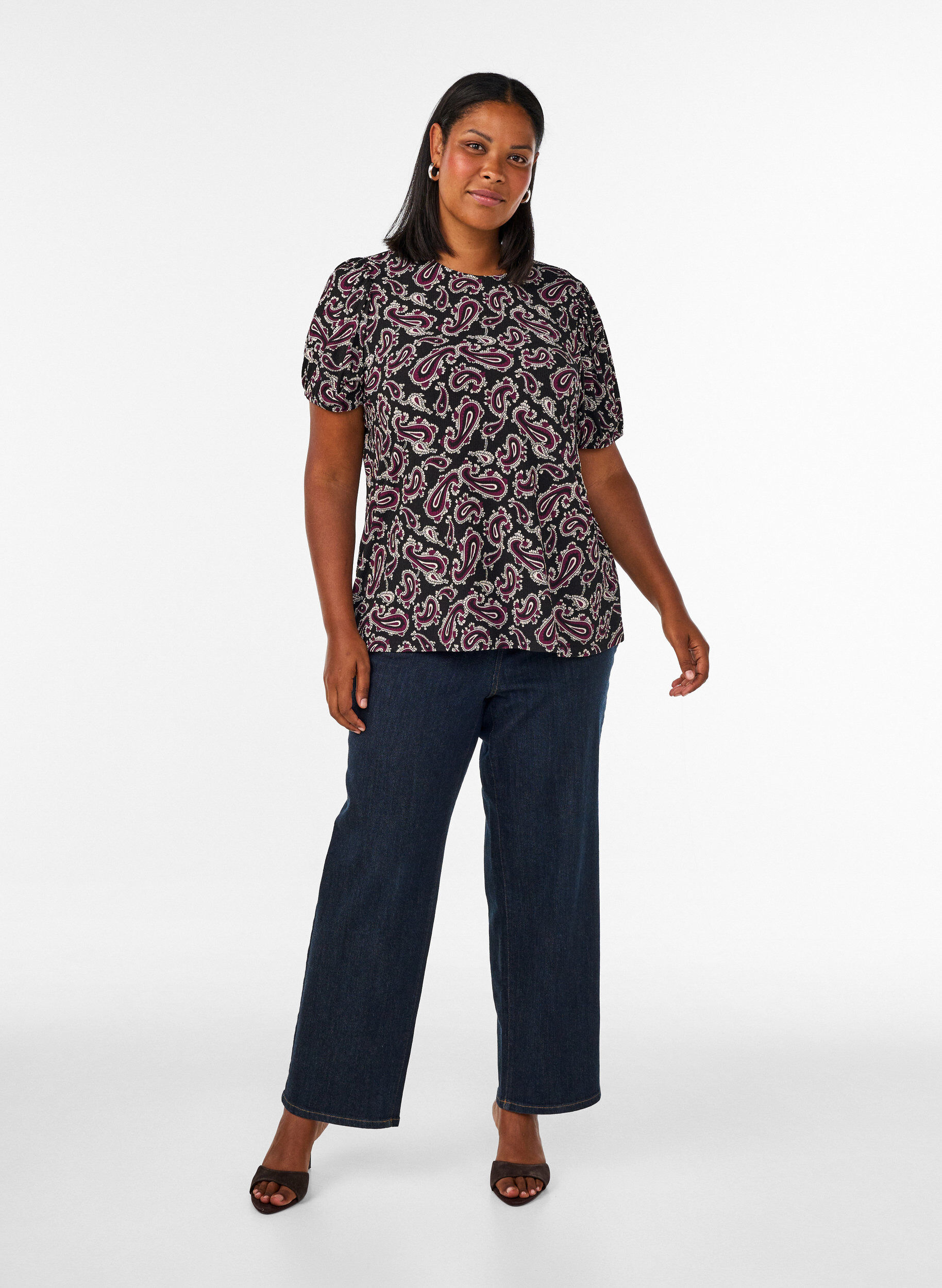 ZizziBlouse met lange mouwen en paisleyprint, Donker Bordeaux, Model image number 1