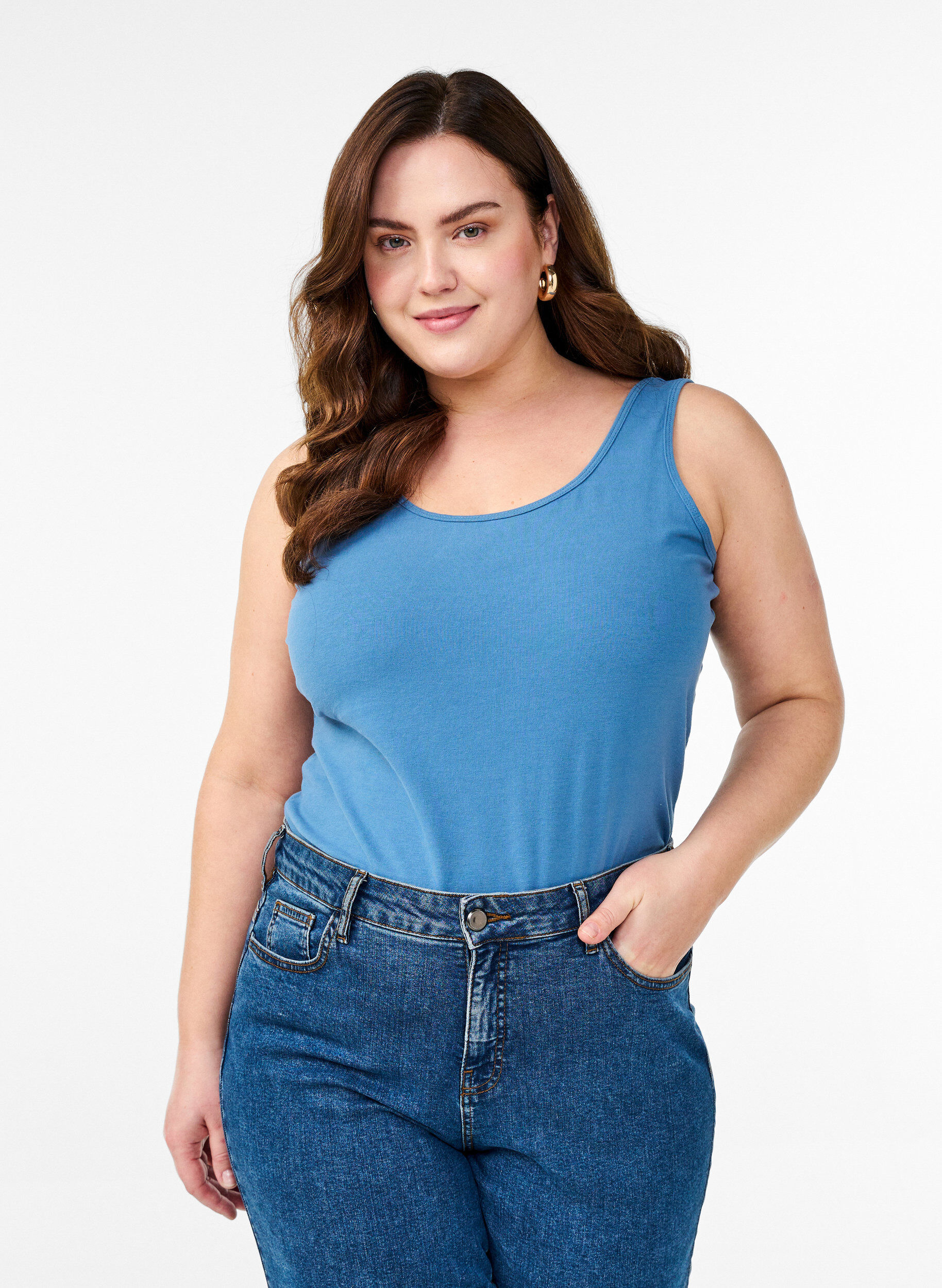 ZizziEffen gekleurd basic top in katoen, Blauw, Model image number 0