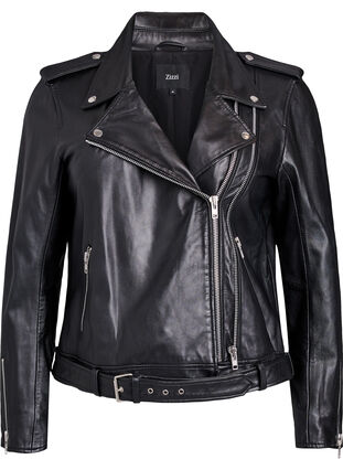 ZizziLeren bikerjack met riem, Black, Packshot image number 0
