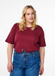 Geribde jersey blouse met korte mouwen, Donker Bordeaux, Model image number 0