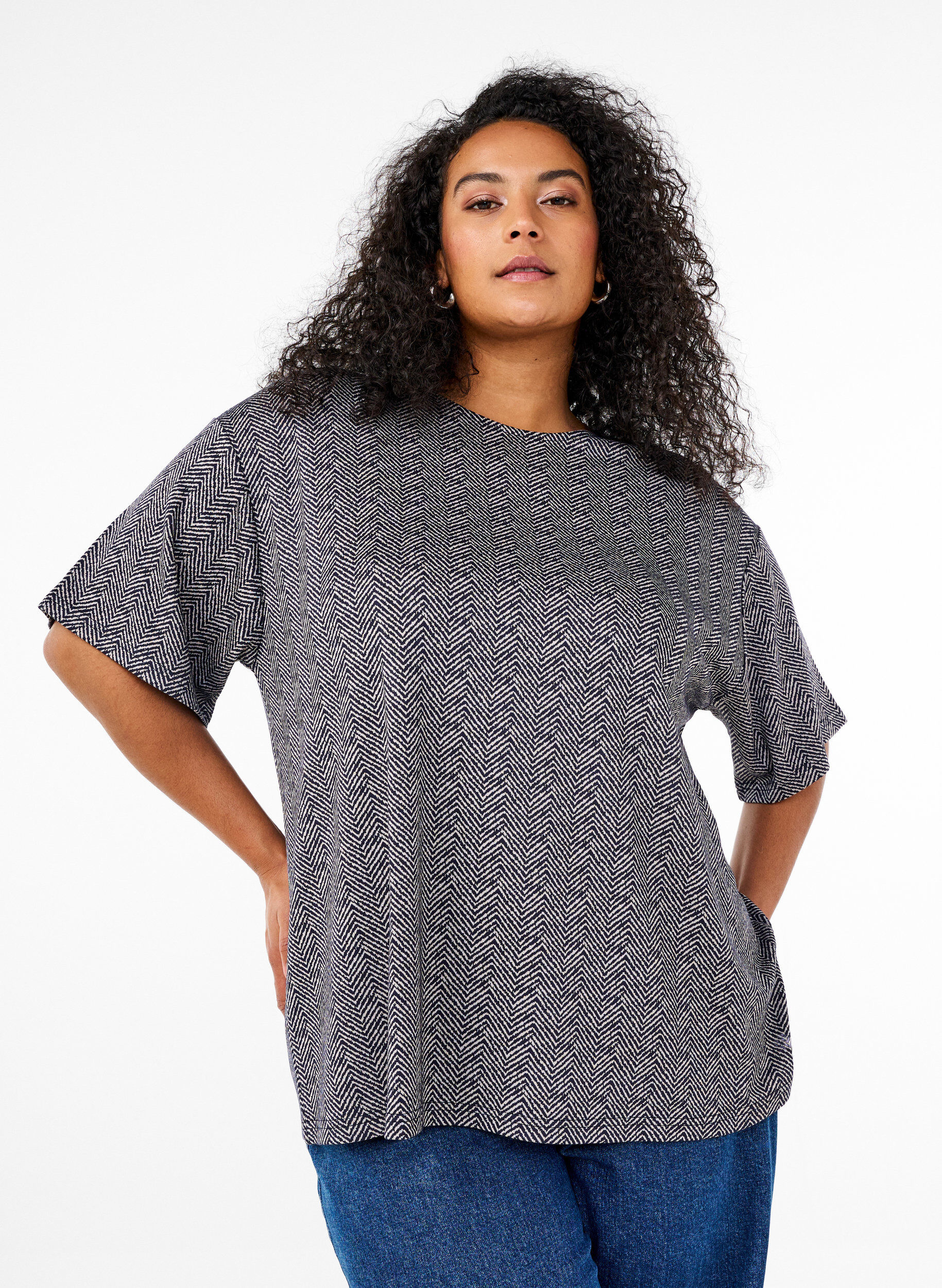 Oversized blouse met patroon, Blauw, Model