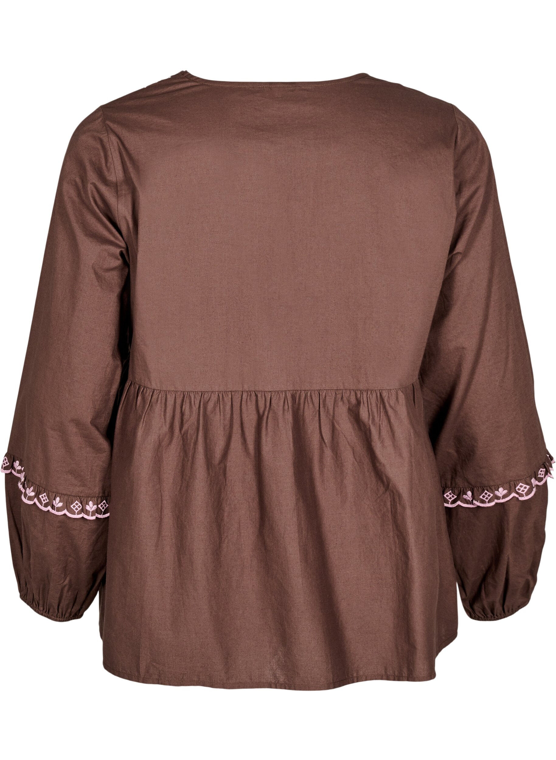 ZizziBlouse met open voorkant en geborduurde details, Bruin, Packshot image number 1