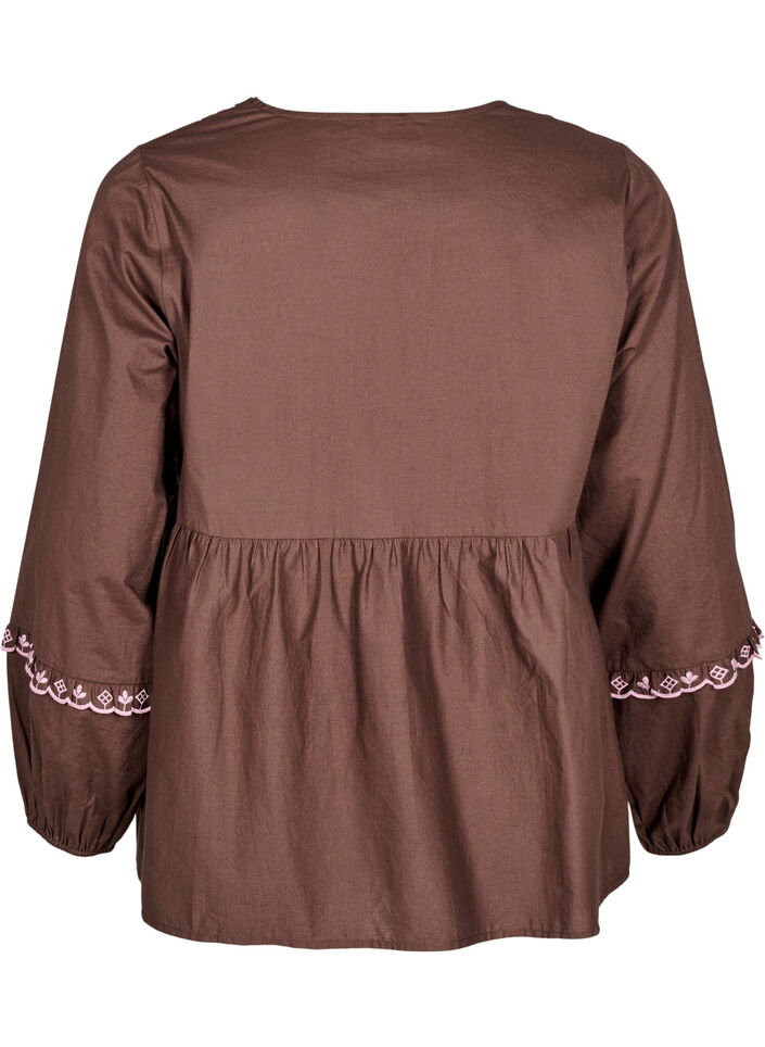 Blouse met open voorkant en geborduurde details, Bruin, Packshot image number 1