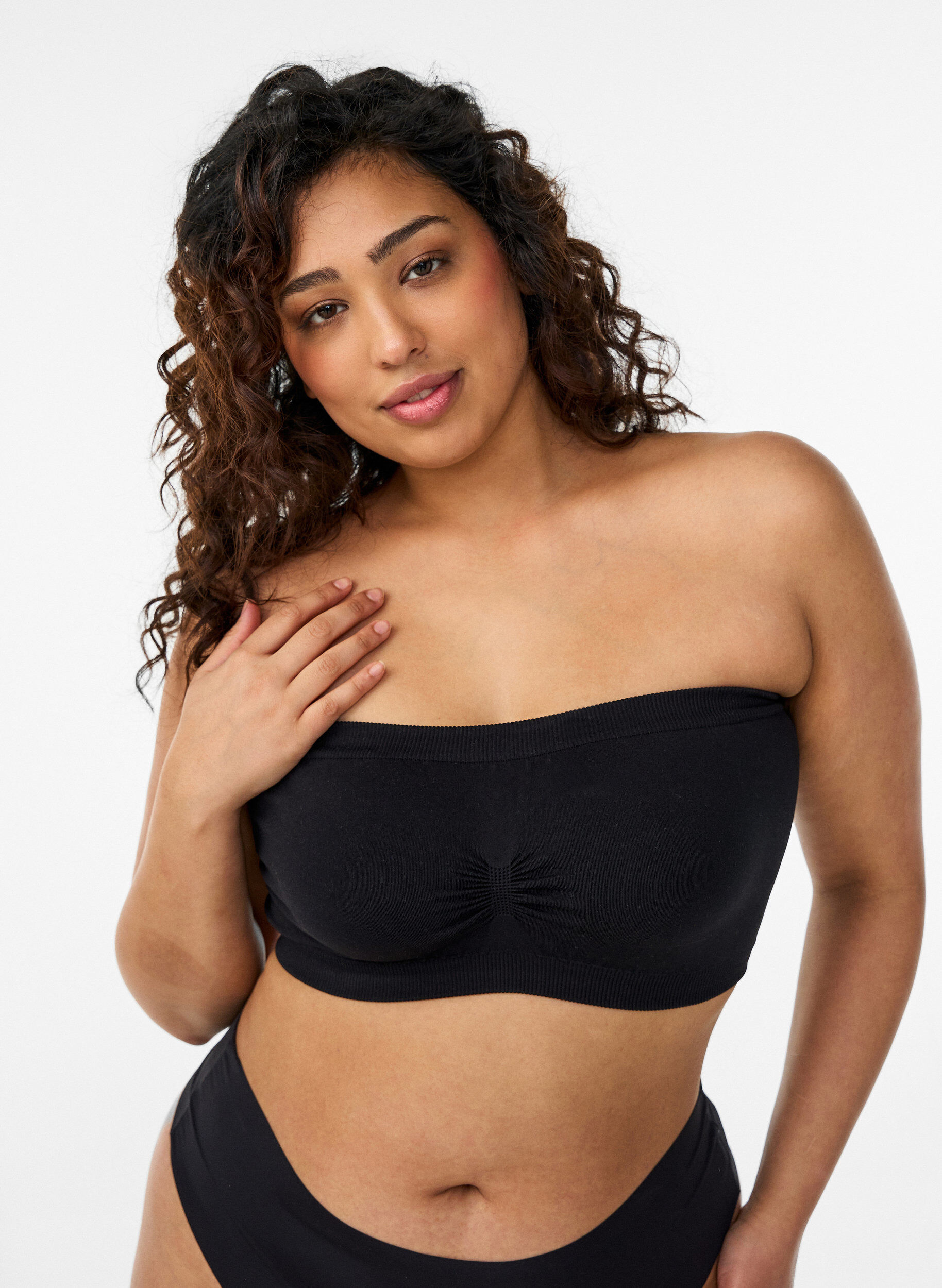 Bandeau topje, Zwart, Model