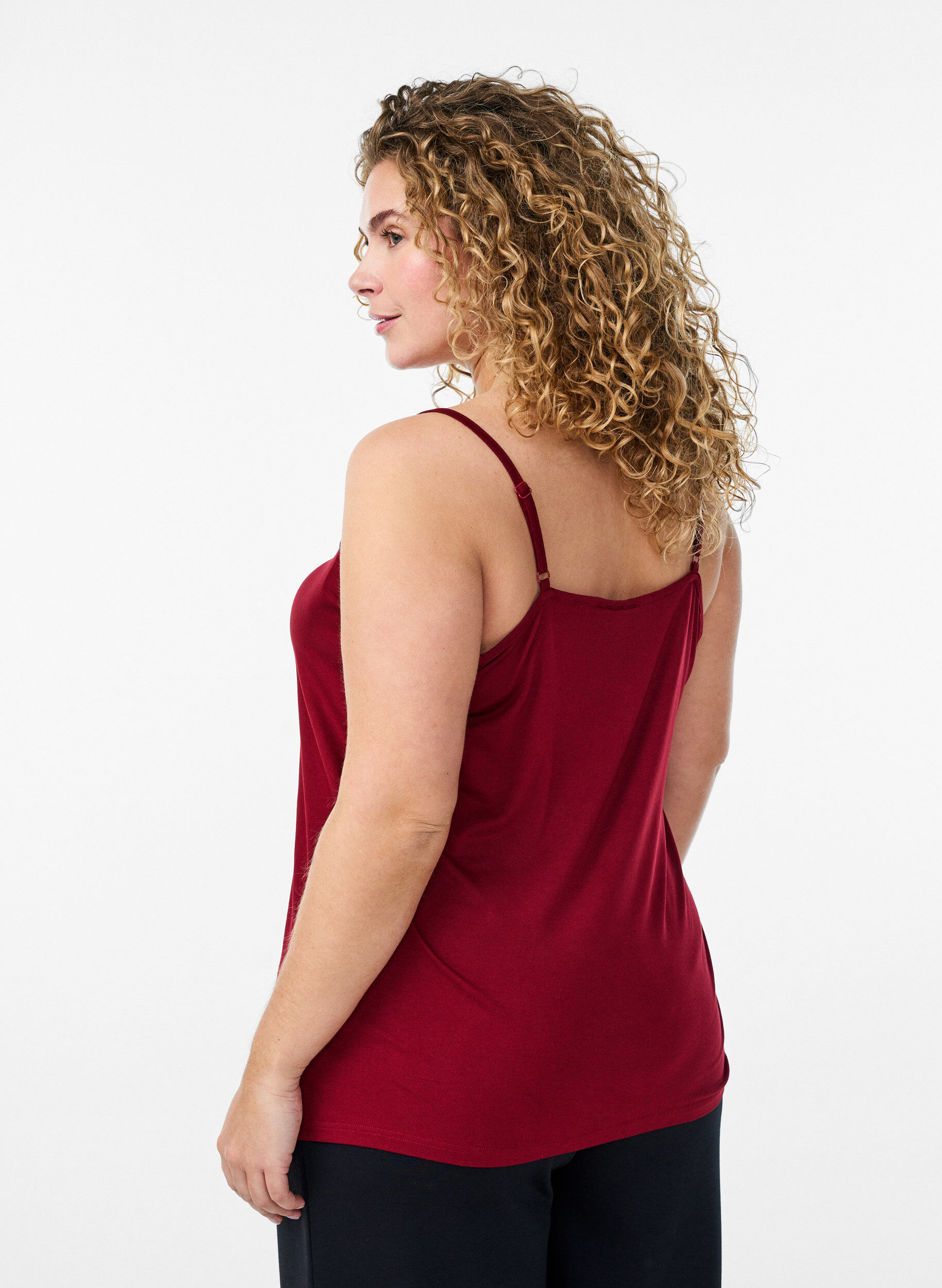 ZizziTop met kantdetail en spaghettibandjes, Bruin, Model image number 2