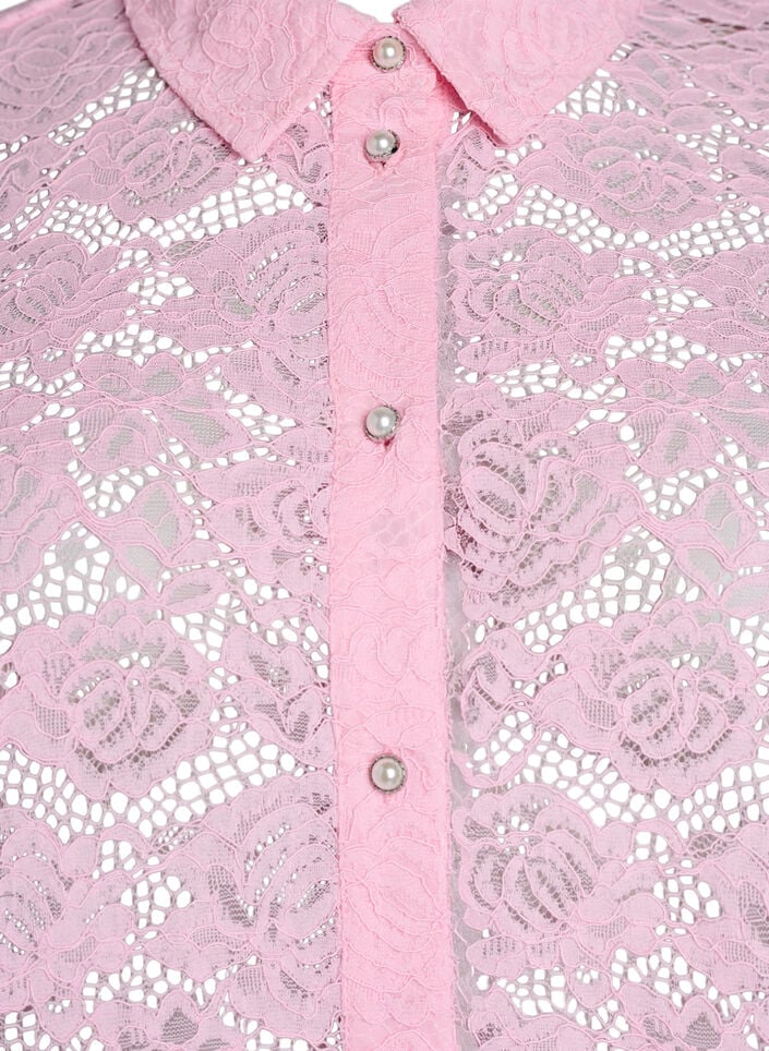 Kanten shirt blouse met parelknopen, Roze, Packshot