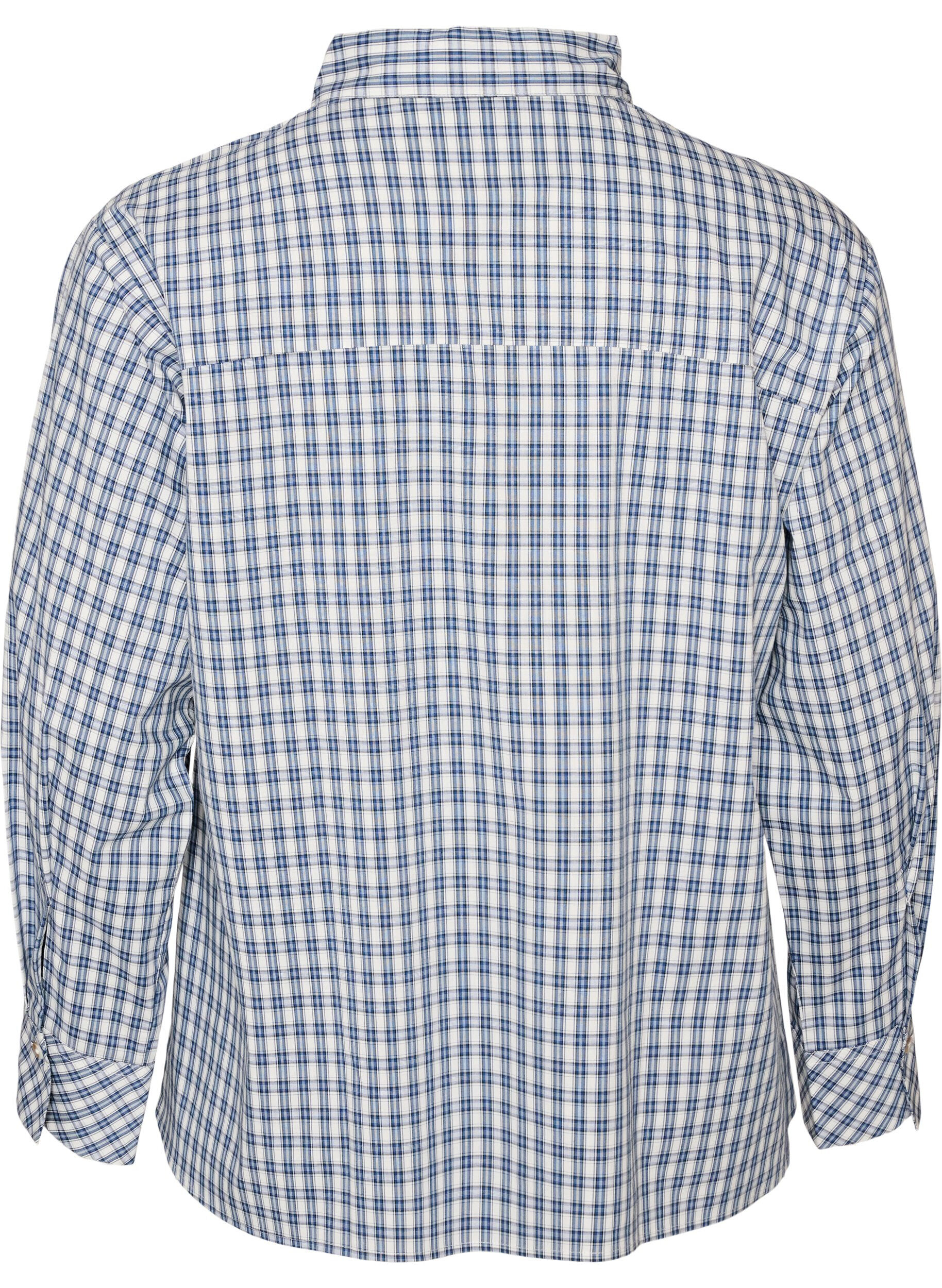 ZizziLosvallend geruit overhemd met strikceintuur, Blauw, Packshot image number 1