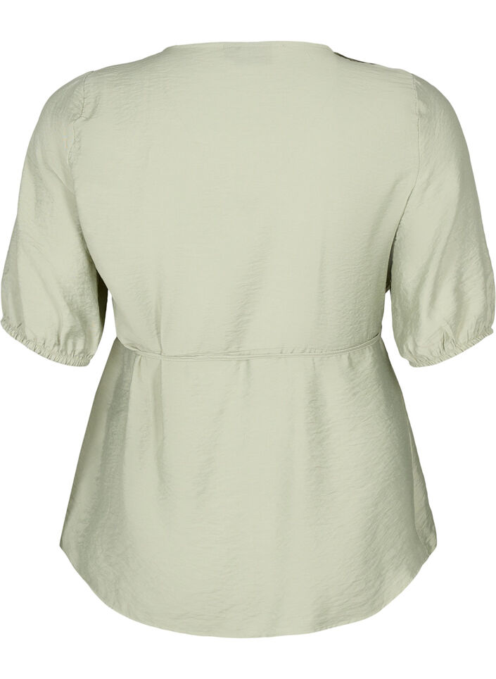 Wikkelblouse van viscose met korte mouw, Seagrass , Packshot image number 1